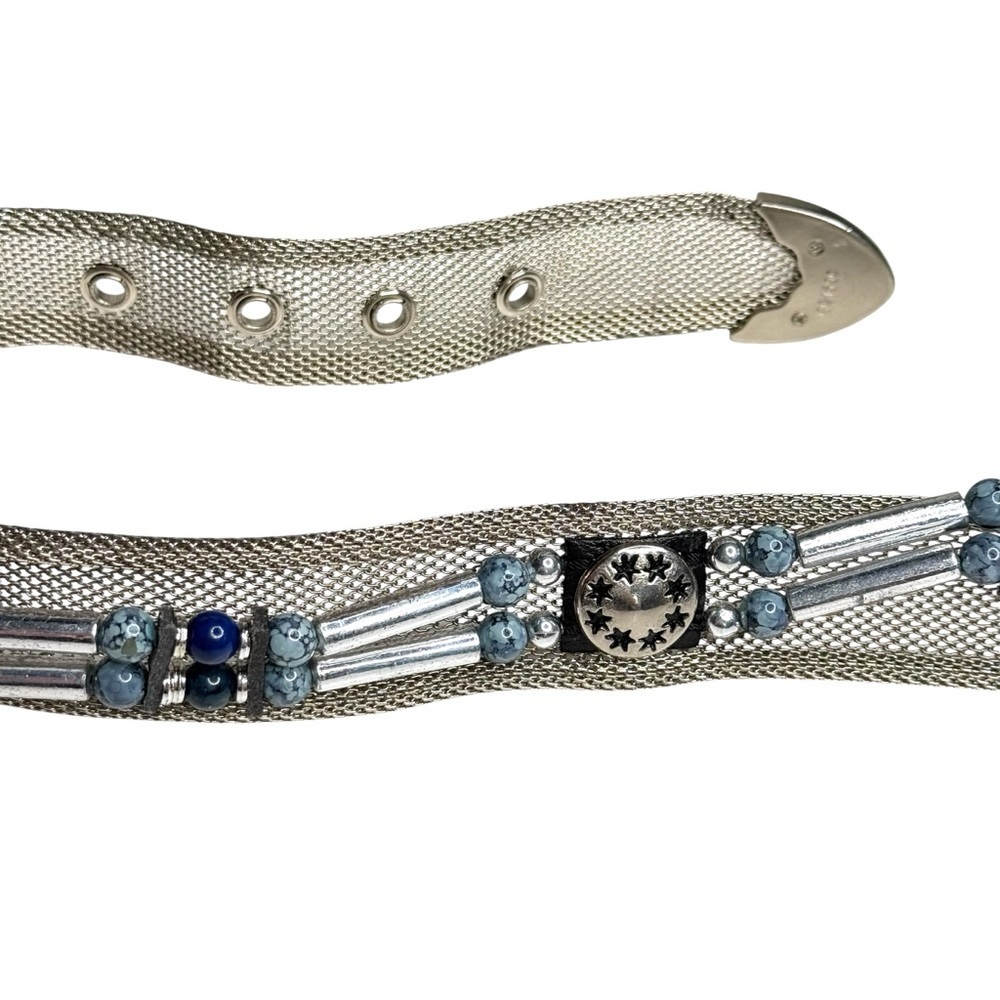Vintage Metal Belt Beaded Adjustable Silver Rare Western Cowgirl Rodeo Turquoise - Picture 5 of 10